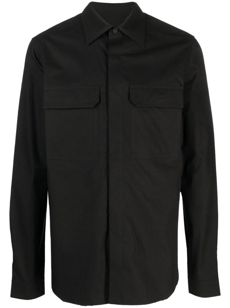 Black Pointed-collar Cotton Shirt