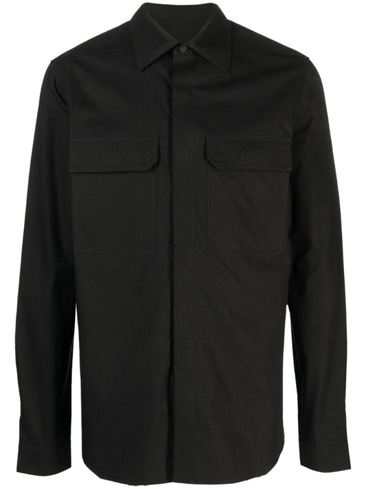 Black Pointed-collar Cotton Shirt