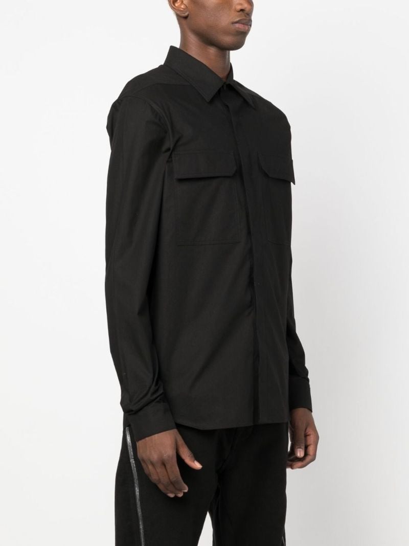 Black Pointed-collar Cotton Shirt