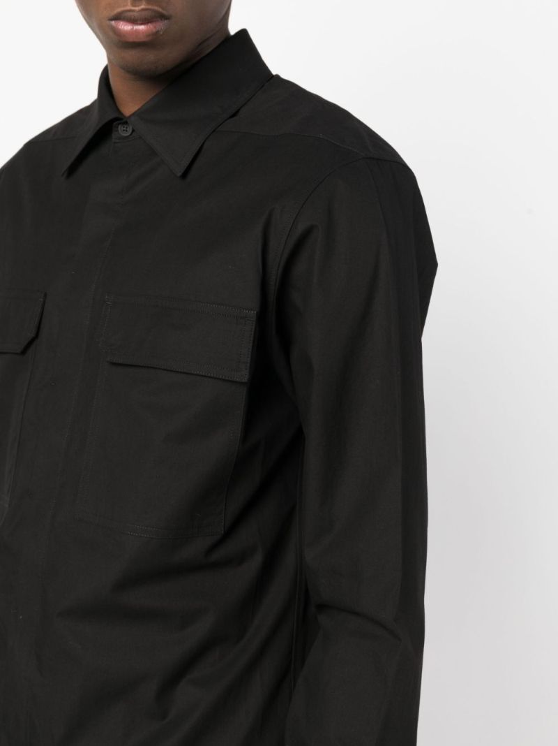 Black Pointed-collar Cotton Shirt