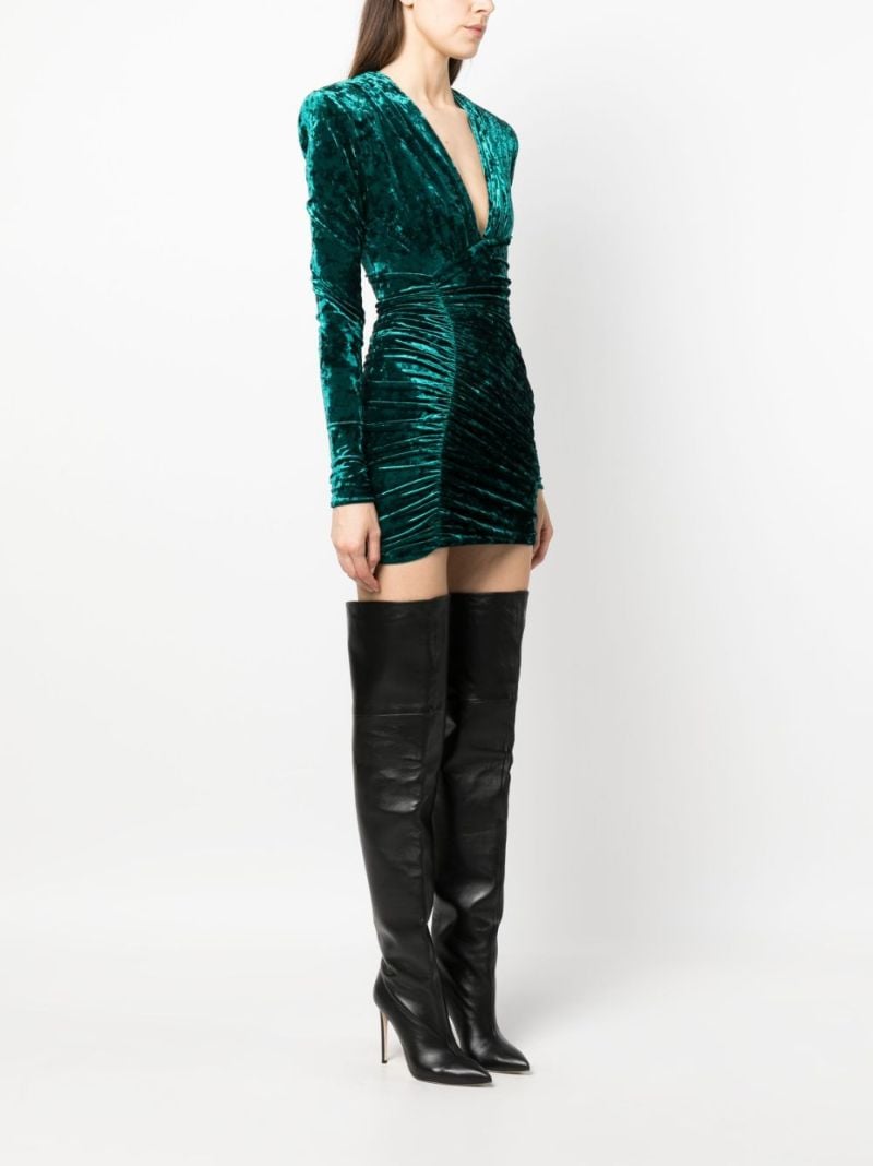 Green Ruched Velvet Mini Dress