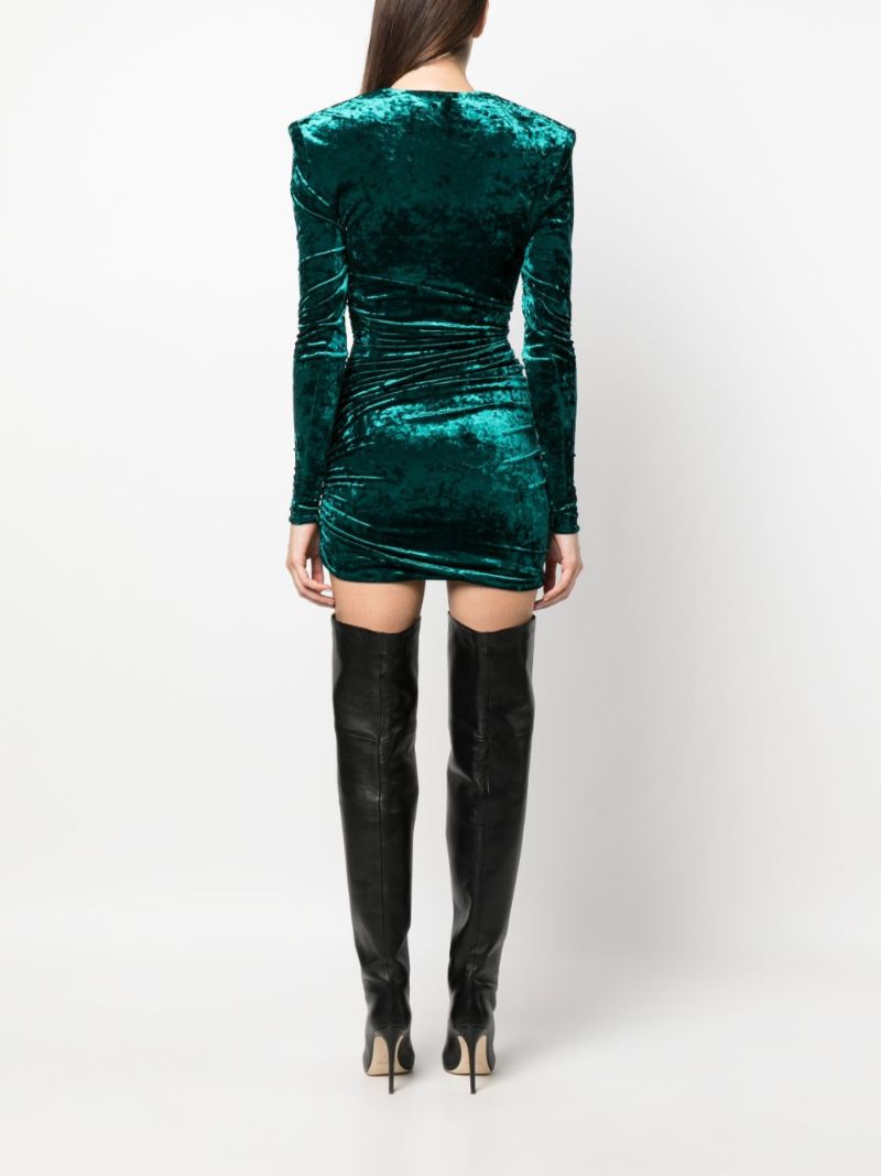 Green Ruched Velvet Mini Dress