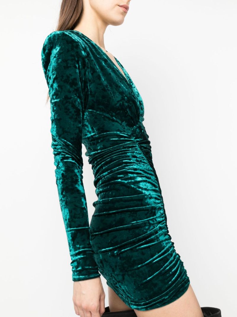 Green Ruched Velvet Mini Dress