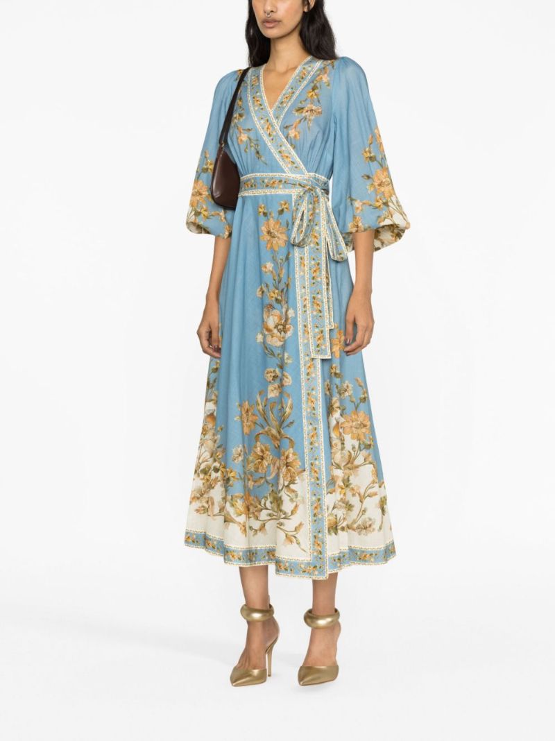 Blue Chintz Floral-print Wrap Dress