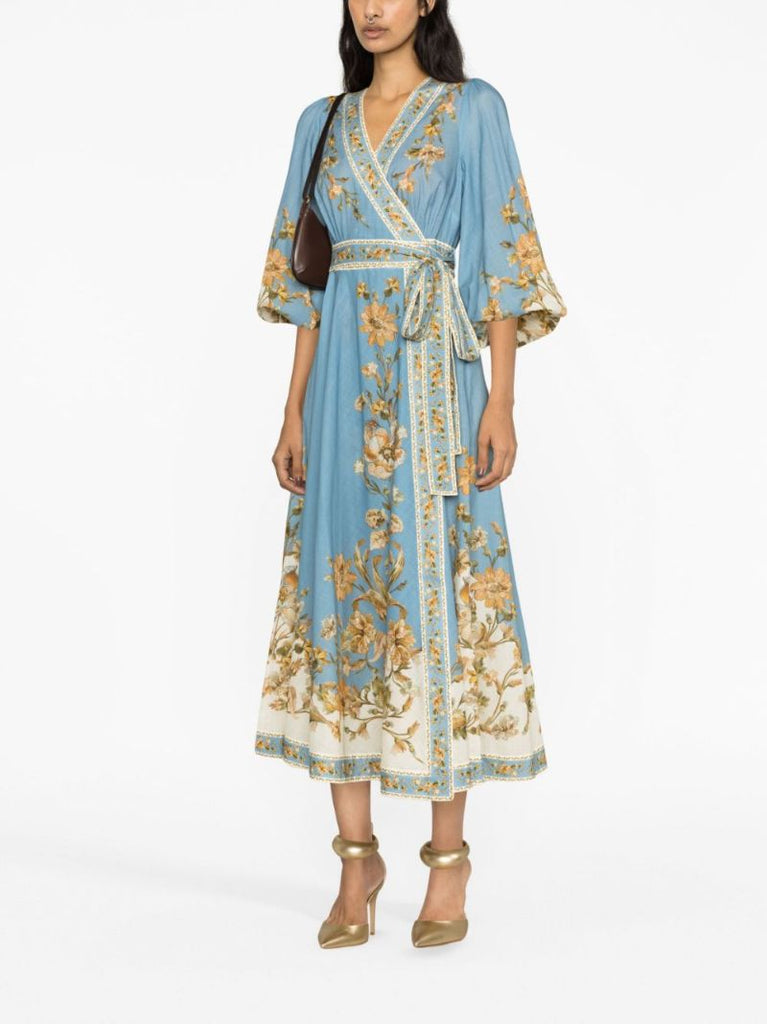 Blue Chintz Floral-print Wrap Dress