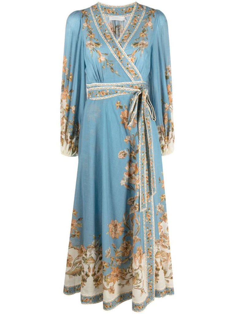 Blue Chintz Floral-print Wrap Dress