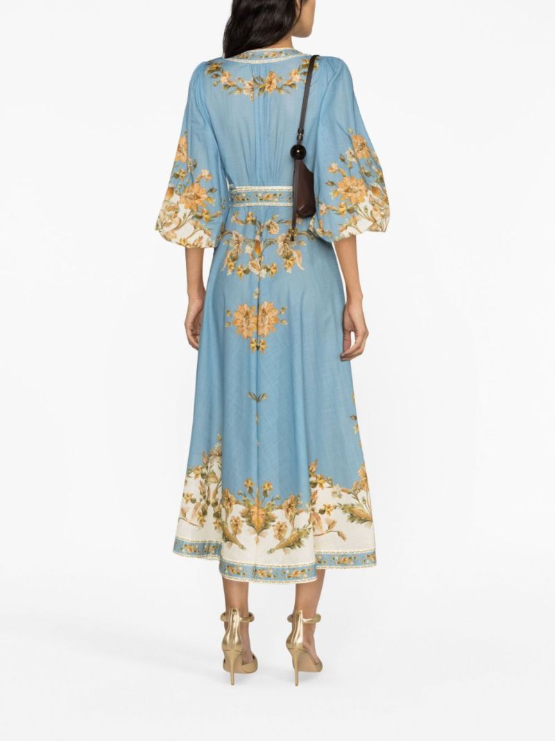 Blue Chintz Floral-print Wrap Dress