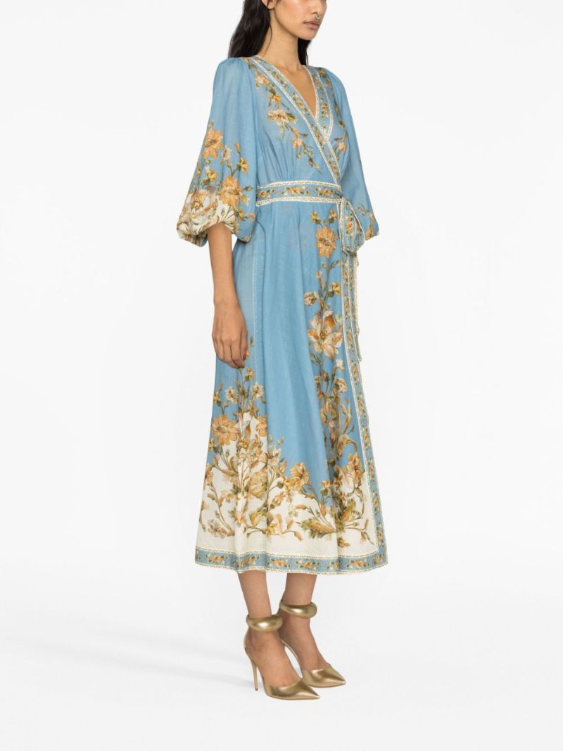 Blue Chintz Floral-print Wrap Dress