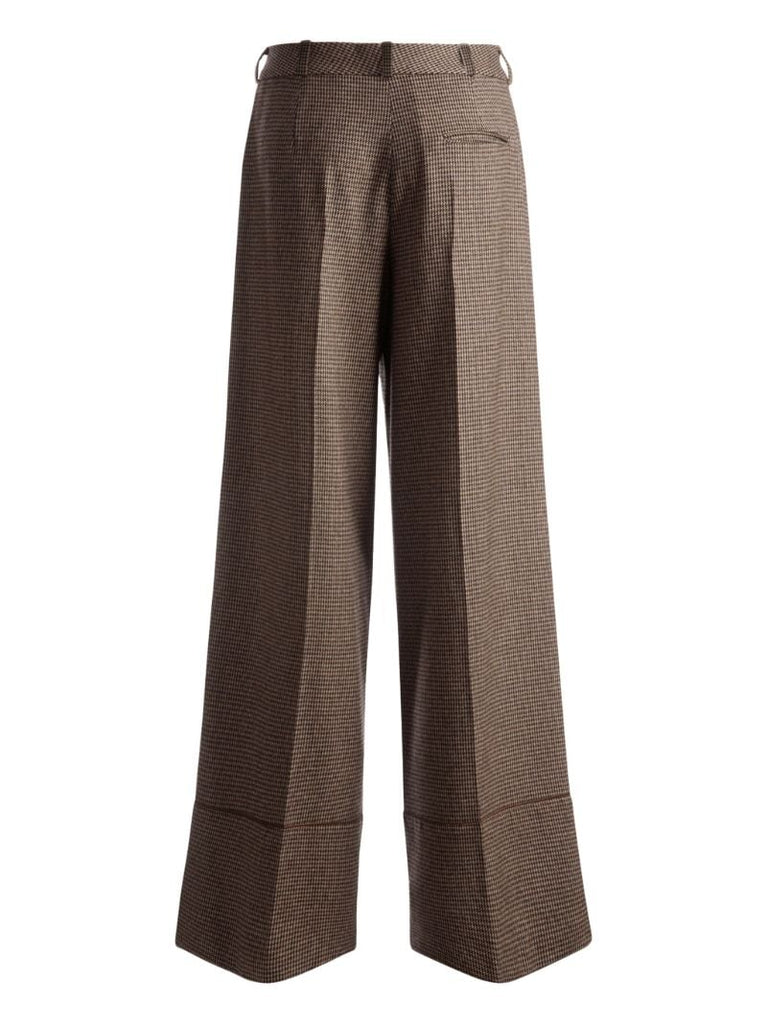 Brown Houndstooth-pattern Wool Trousers