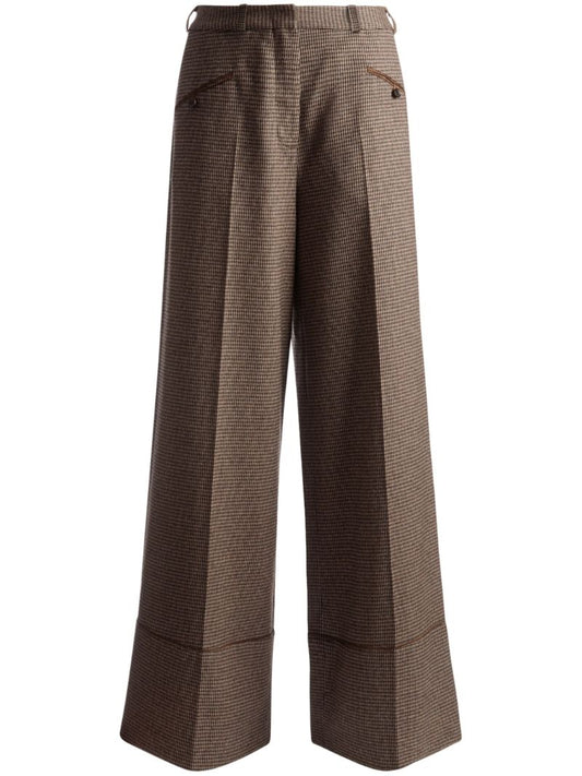 Brown Houndstooth-pattern Wool Trousers