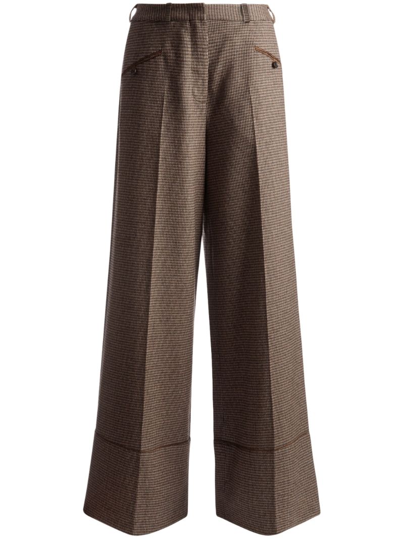 Brown Houndstooth-pattern Wool Trousers