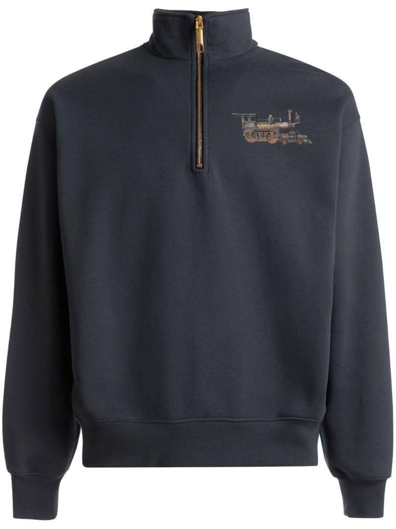 Blue Train-print Cotton Sweatshirt
