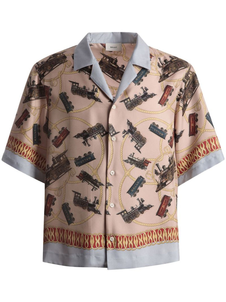 Neutral Train-print Silk Shirt