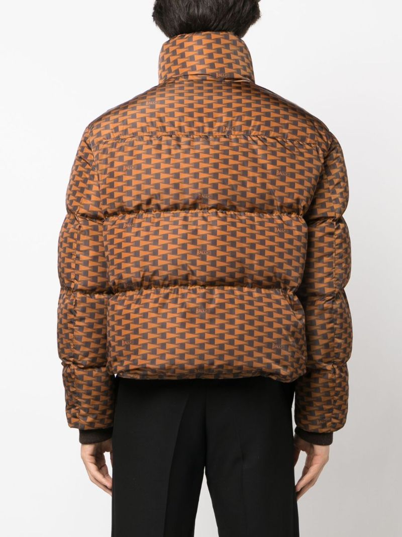 Brown Logo Print Puffer Jacket