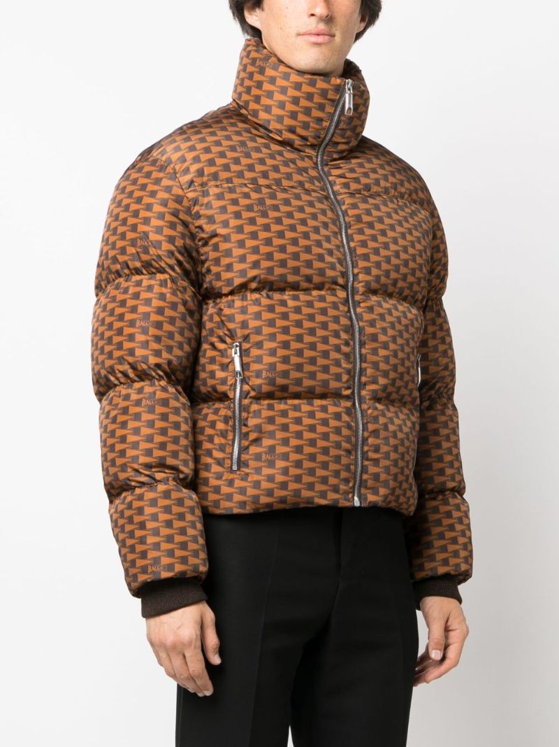 Brown Logo Print Puffer Jacket