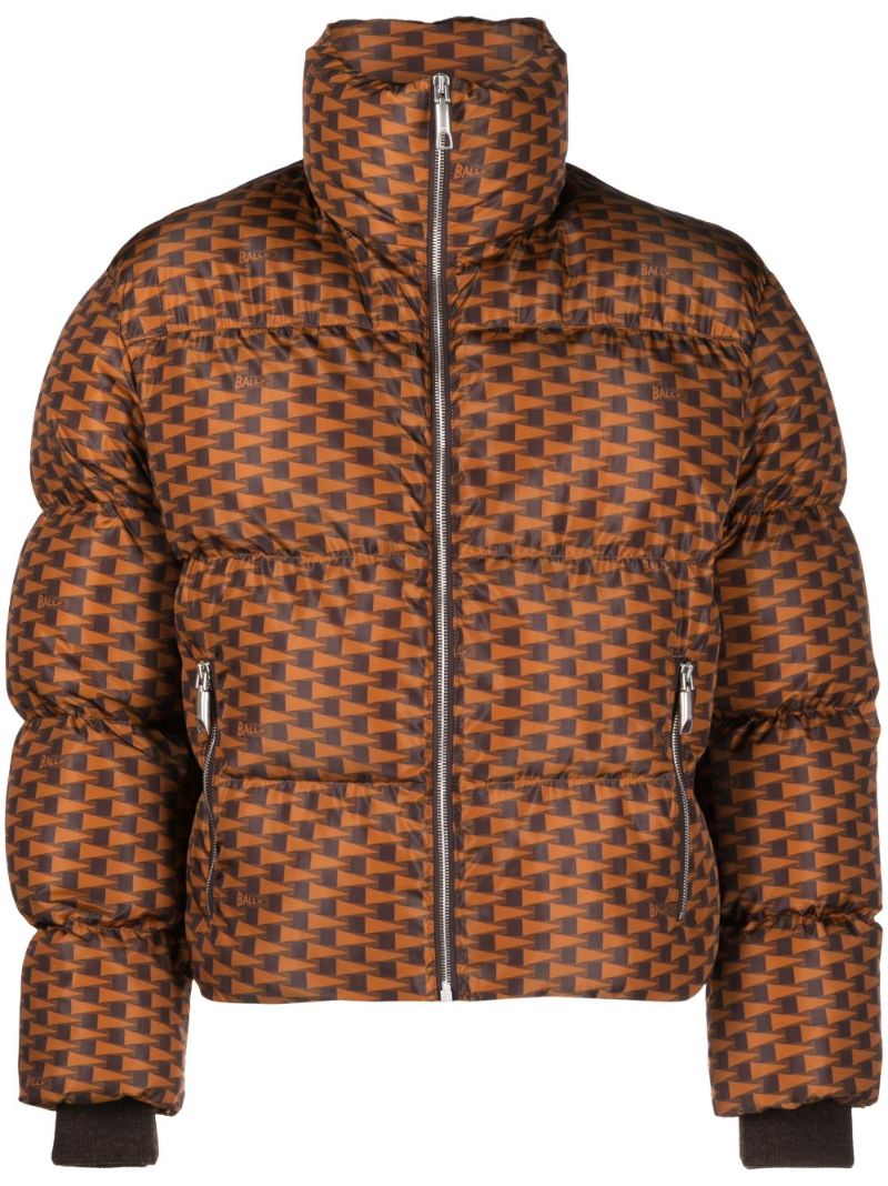 Brown Logo Print Puffer Jacket