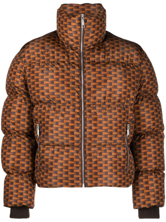 Brown Logo Print Puffer Jacket