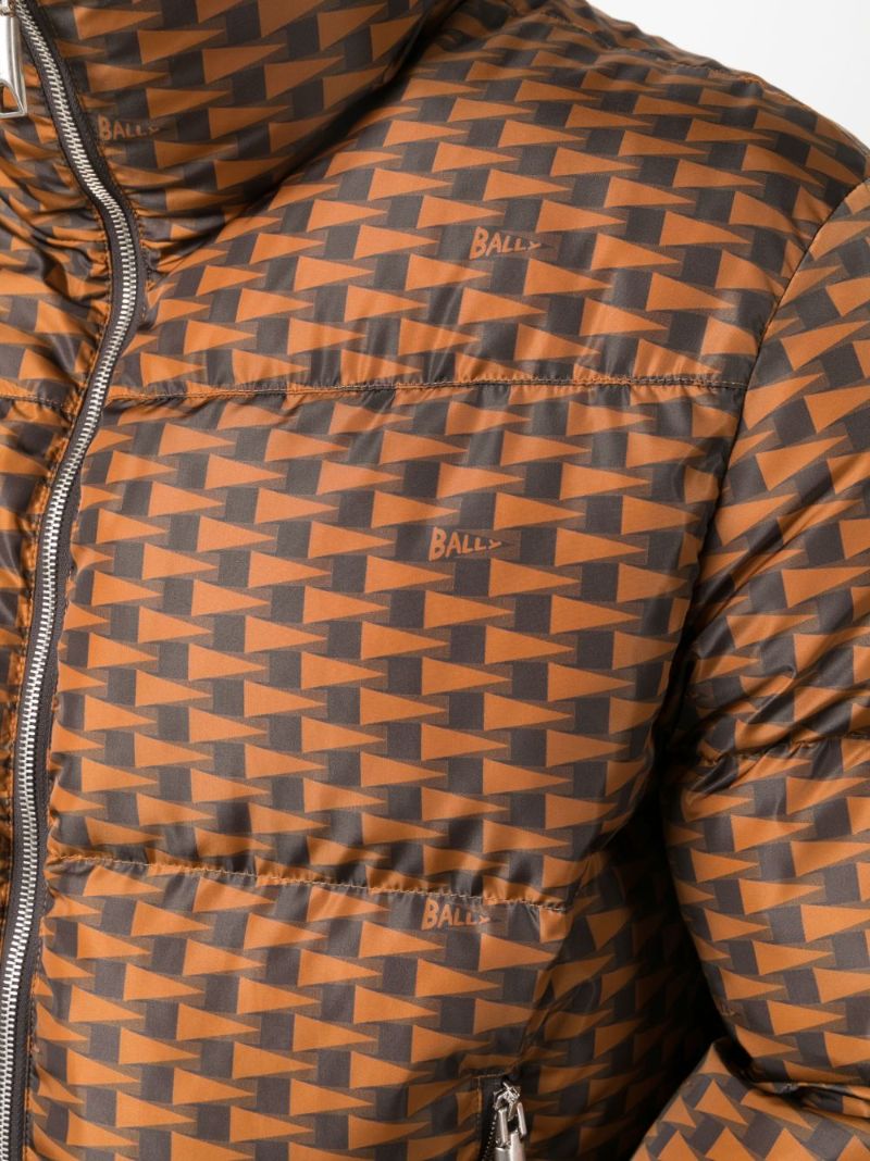 Brown Logo Print Puffer Jacket