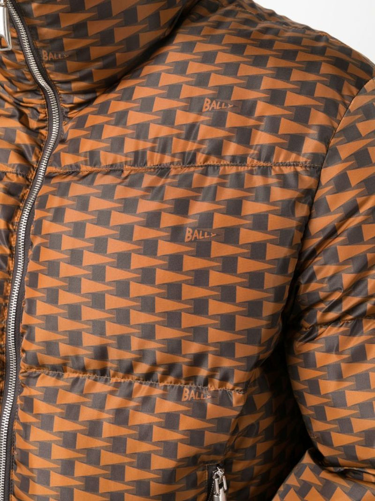 Brown Logo Print Puffer Jacket