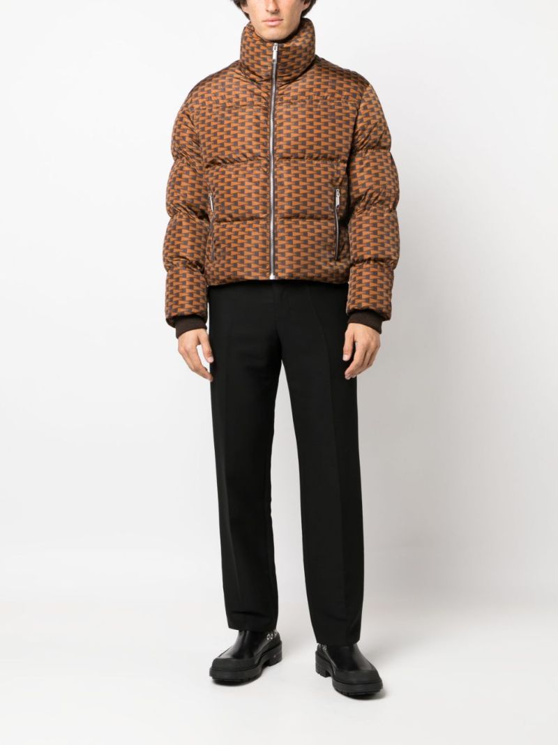 Brown Logo Print Puffer Jacket