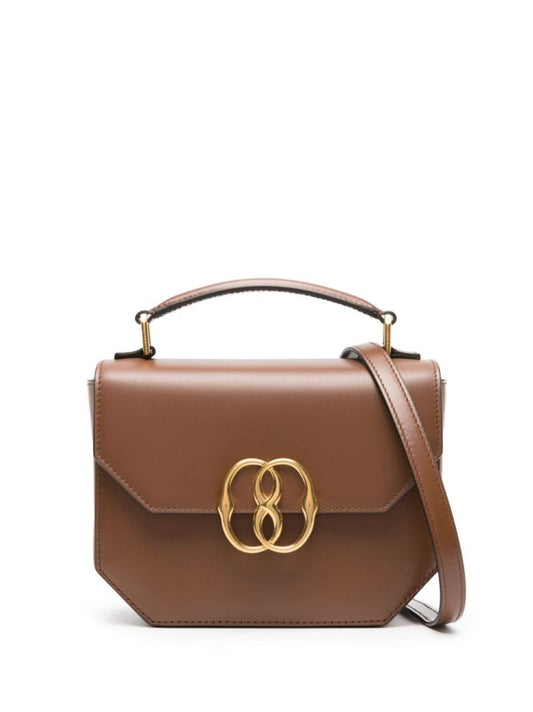 Brown Emblem Leather Shoulder Bag