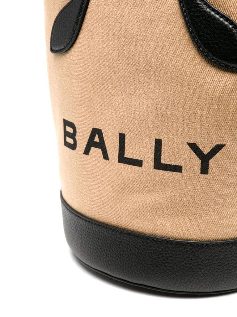 Beige Logo Print Bucket Bag