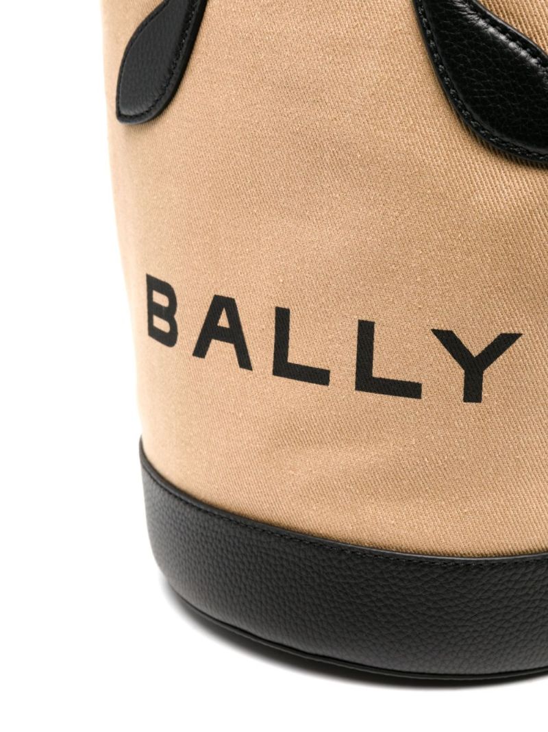 Beige Logo Print Bucket Bag