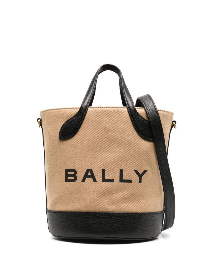 Beige Logo Print Bucket Bag