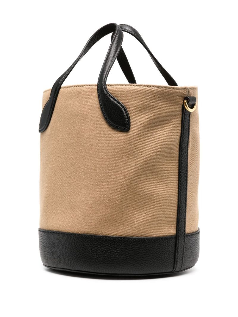 Beige Logo Print Bucket Bag