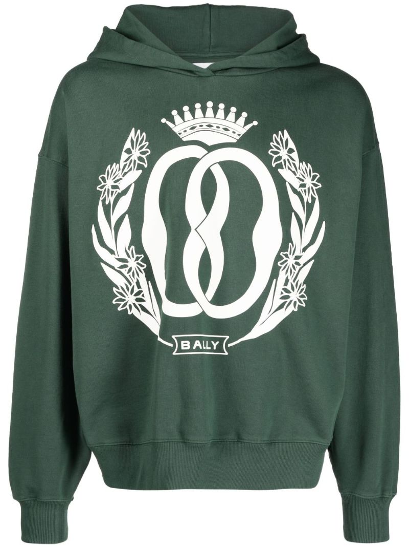 Green Logo Print Cotton Hoodie