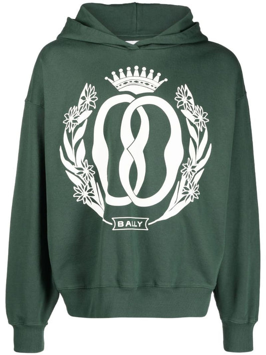Green Logo Print Cotton Hoodie