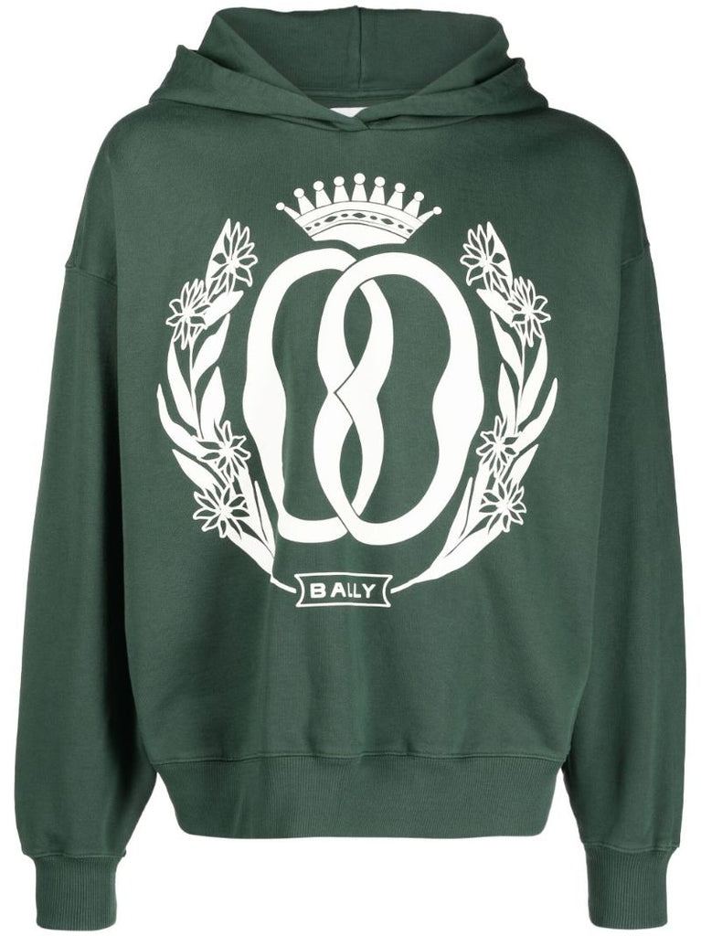 Green Logo Print Cotton Hoodie