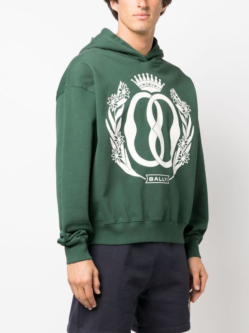 Green Logo Print Cotton Hoodie