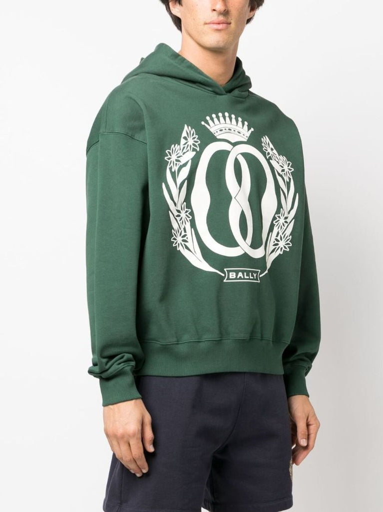 Green Logo Print Cotton Hoodie