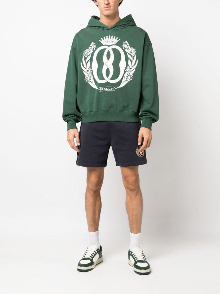Green Logo Print Cotton Hoodie