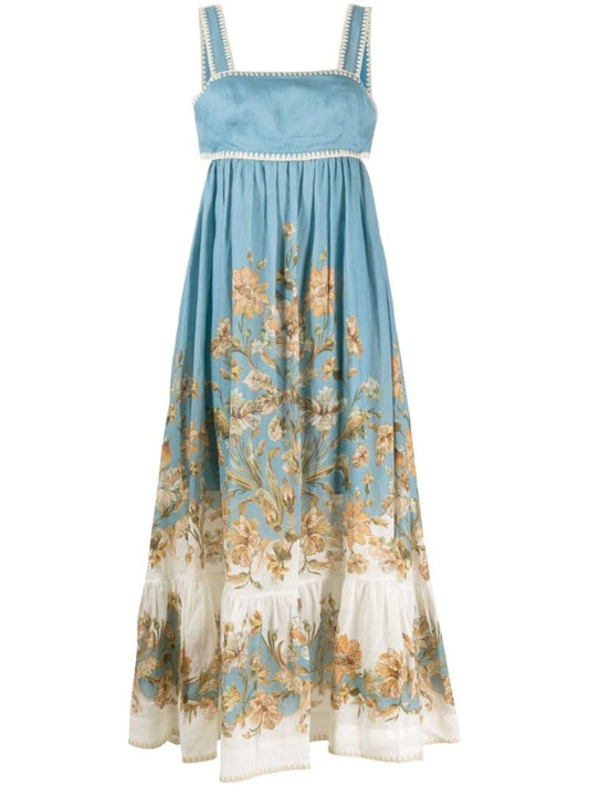 Blue Floral Print Dress