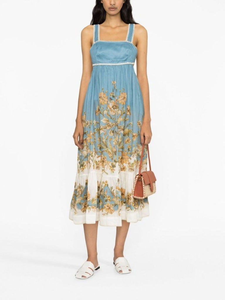 Blue Floral Print Dress