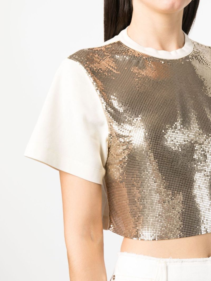 Gold Chainmail-panel Cropped T-shirt