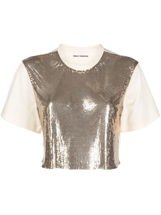 Gold Chainmail-panel Cropped T-shirt
