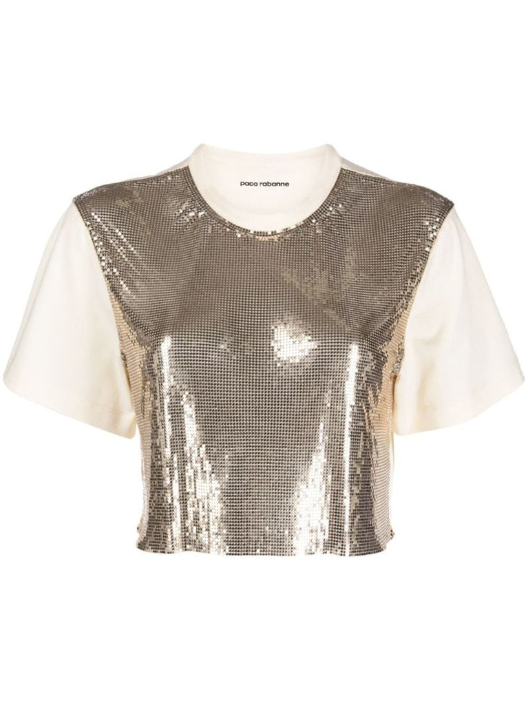 Gold Chainmail-panel Cropped T-shirt