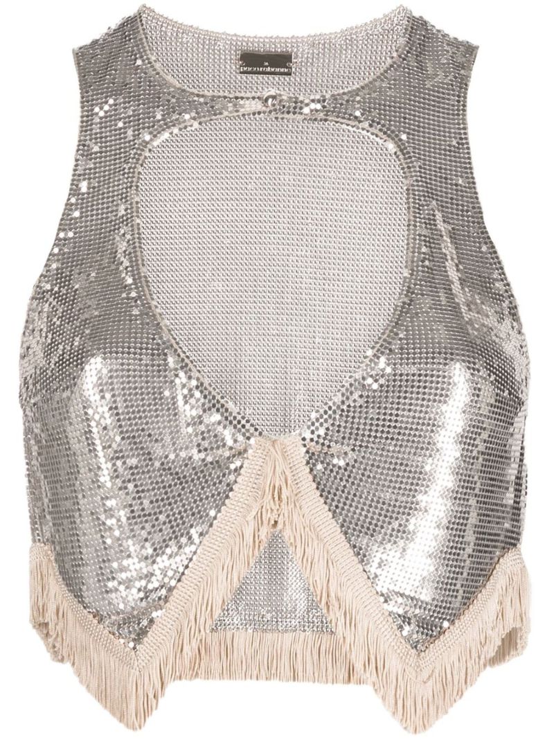 Silver Fringed Chainmail Cut-out Top