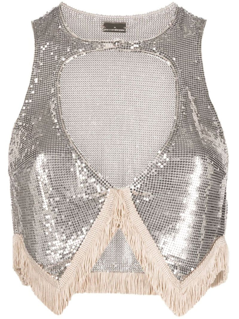 Silver Fringed Chainmail Cut-out Top