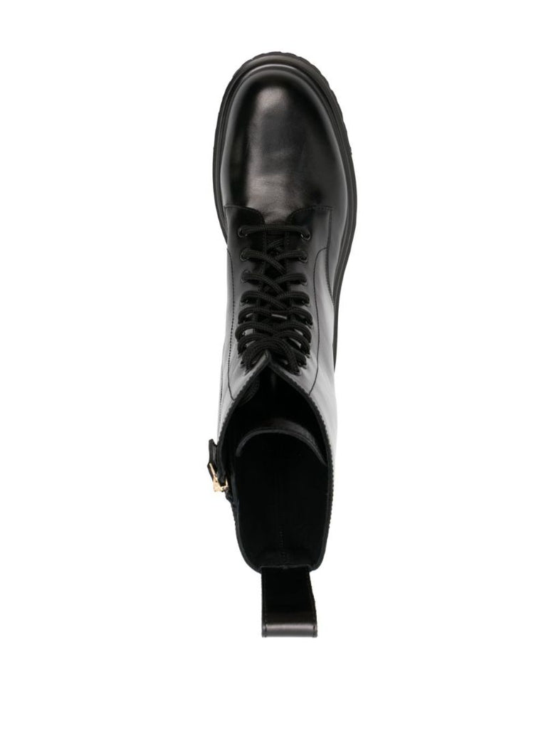 Black Logo Print Combat Boots