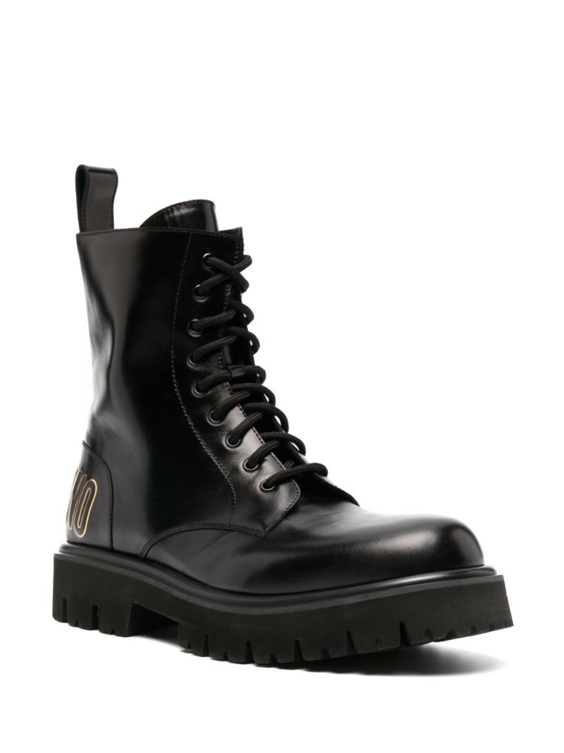 Black Logo Print Combat Boots