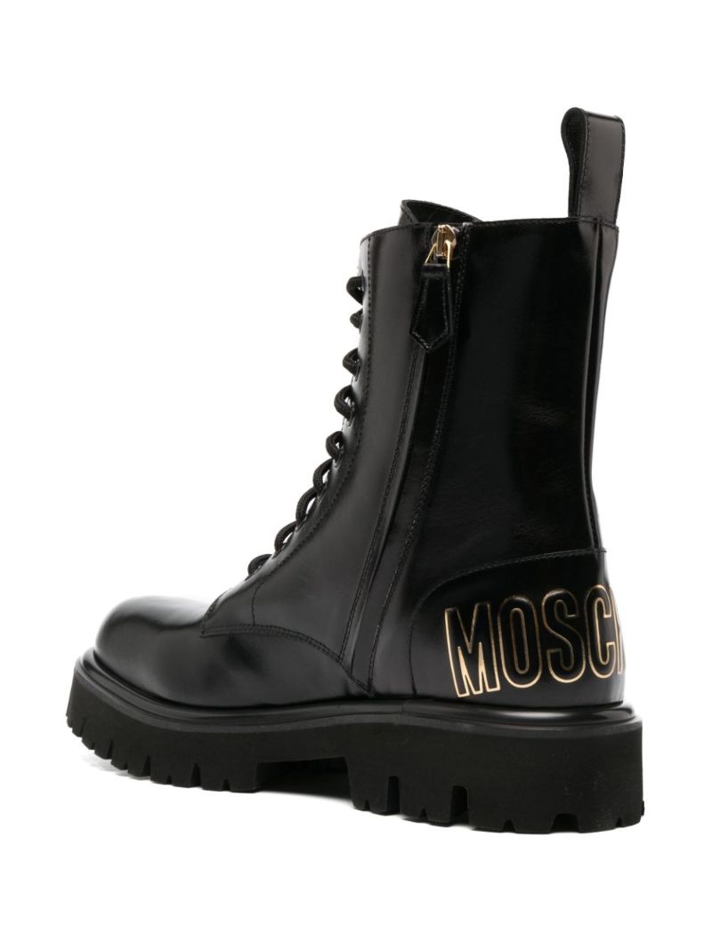 Black Logo Print Combat Boots