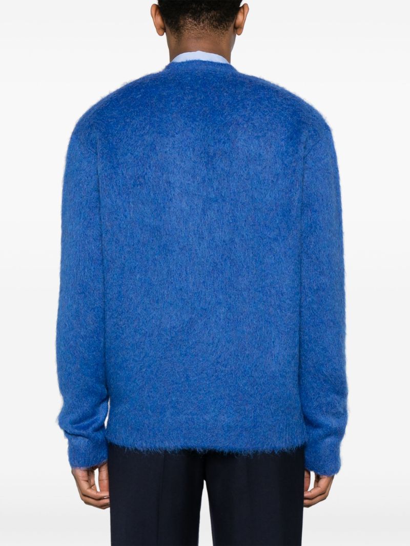 Blue V-neck Brushed-knit Cardigan