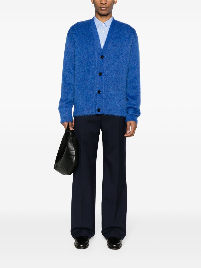 Blue V-neck Brushed-knit Cardigan