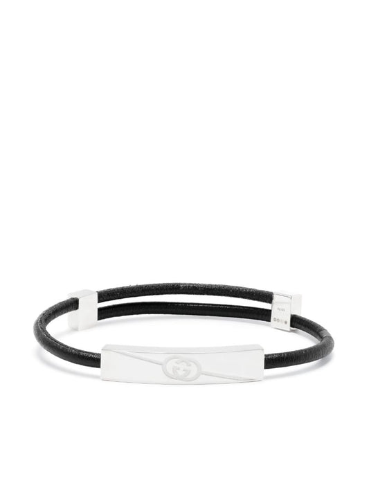 Black Diagonal Interlocking G Bracelet