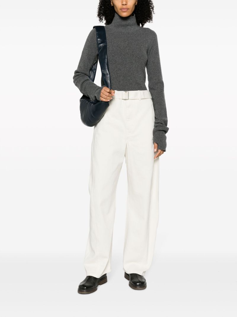 White Twisted Wide-leg Cotton Trousers