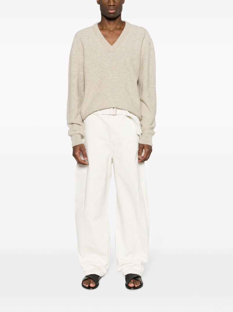 White Twisted Wide-leg Cotton Trousers